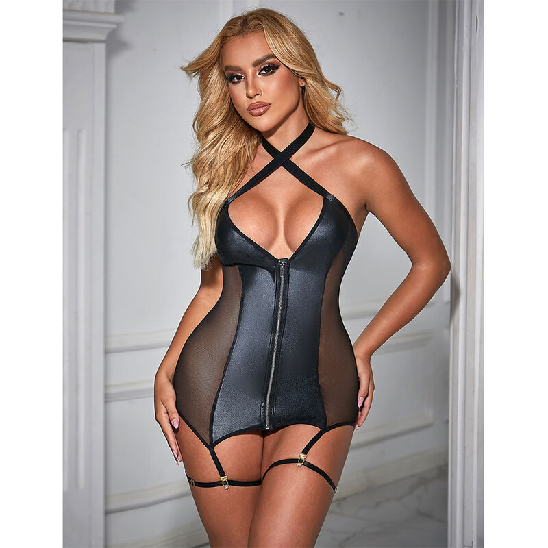 SUBBLIME - 954451 Sexy Mesh Kleid Leder Schwarz L/XL