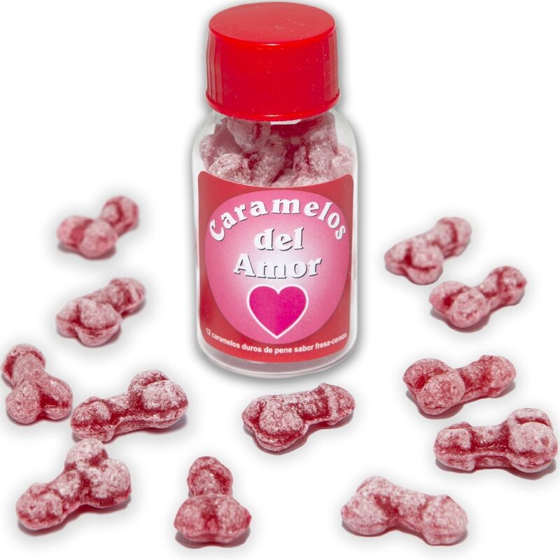 DIABLO PICANTE - 12 penisförmige Liebesbonbons Erdbeere/Kirsche