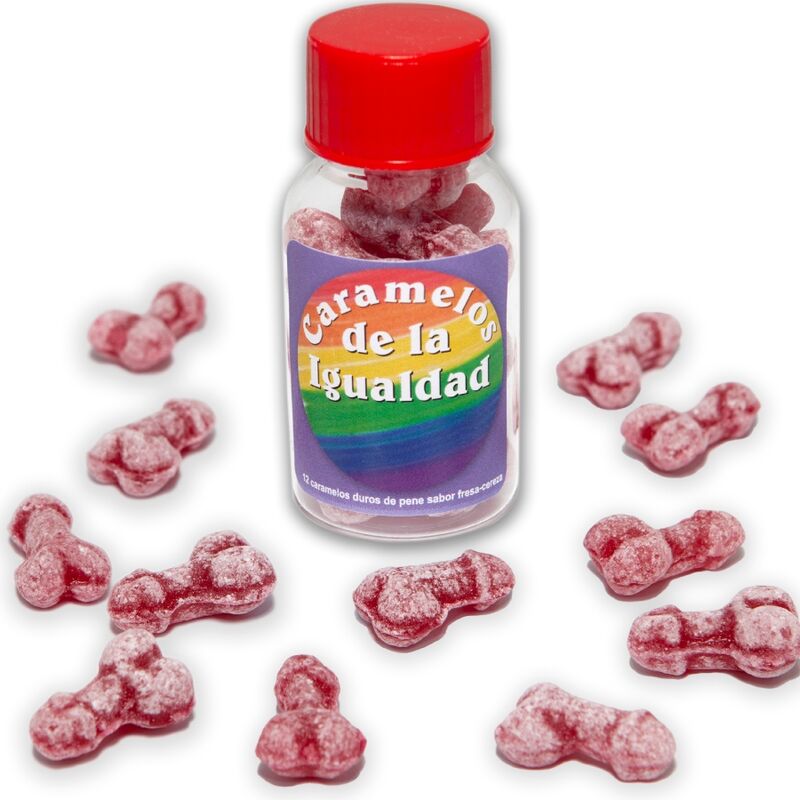 DIABLO PICANTE ? 12 Erdbeer-/Kirsch-Penisform-Bonbons für die Gleichheit