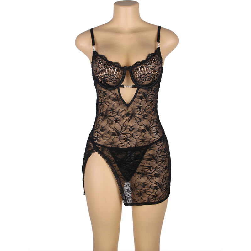 SUBBLIME - 954185 Spitzen-Babydoll mit verstellbaren Trägern Schwarz S/M