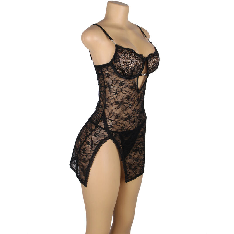SUBBLIME - 954185 Spitzen-Babydoll mit verstellbaren Trägern Schwarz S/M