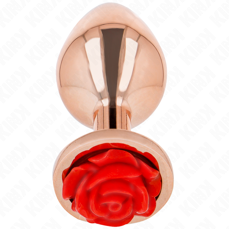 KINK - Rosa goldener Analplug mit roter Rose