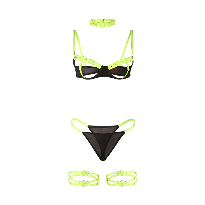 SUBBLIME - 955274 BH-SET MIT HALSKETTE UND BEINDETAILS FLUORESZIERENDES GRÜN S/M