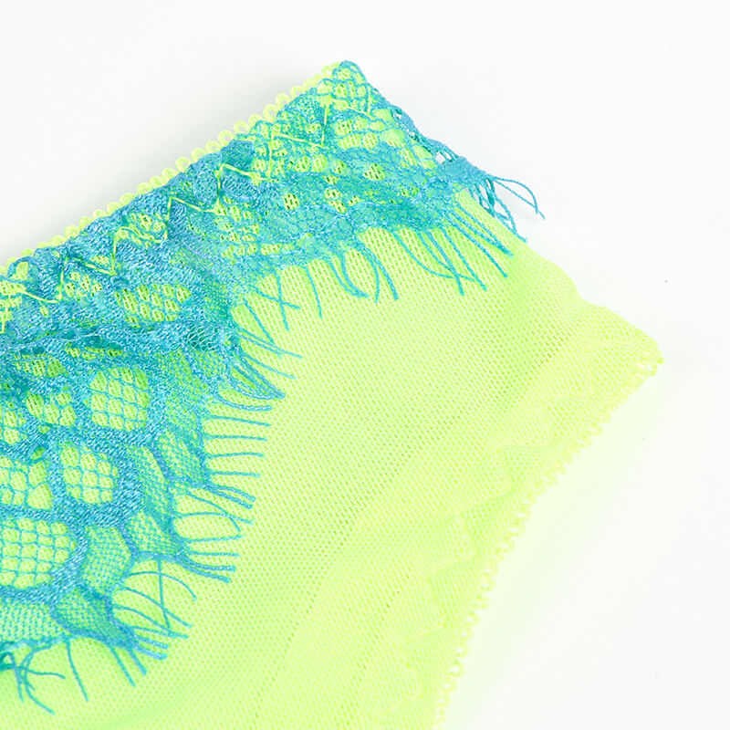 SUBBLIME - 955311 BH-SET MIT SPITZE UND STRUMPFBAND GRÜN UND BLAU S/M