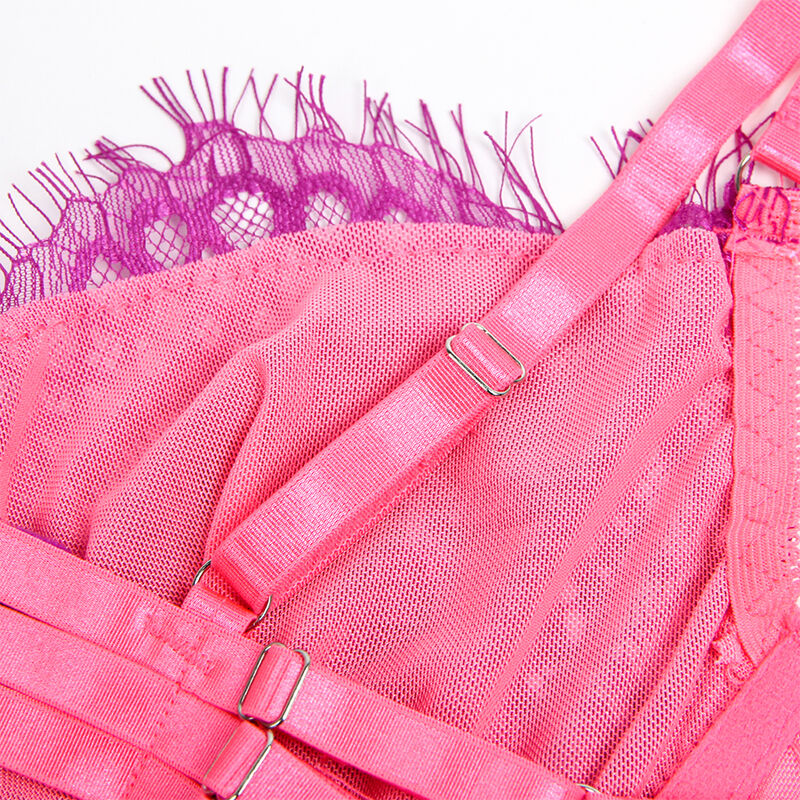 SUBBLIME - 955366 BH-SET MIT SPITZE UND STRUMPFBAND Rosa und Lila L/XL