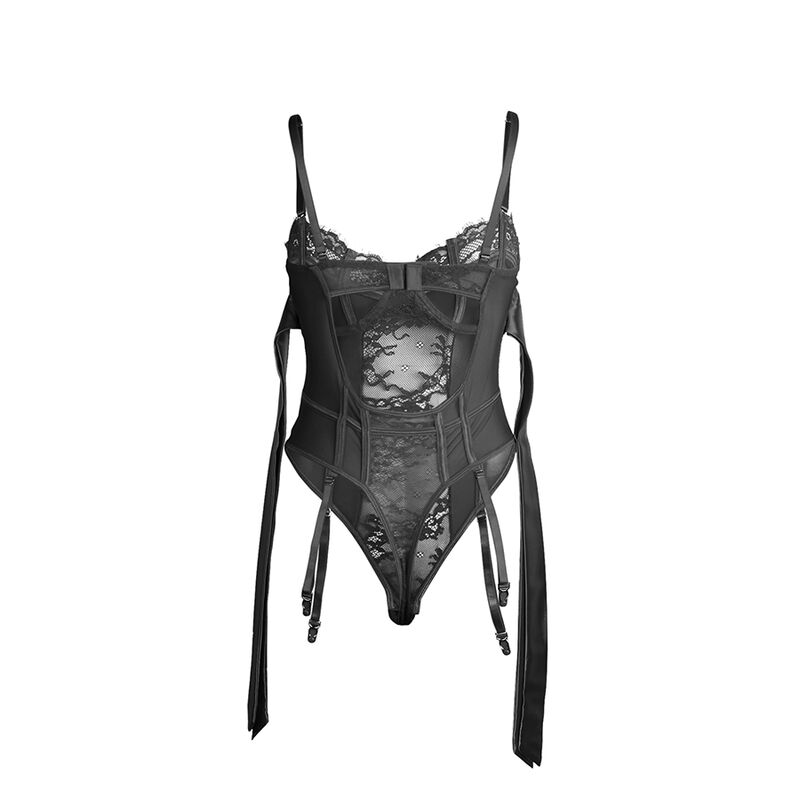 SUBBLIME - 955496 Spitzen-Bodysuit mit Schleifen und Strapsen Schwarz S/M