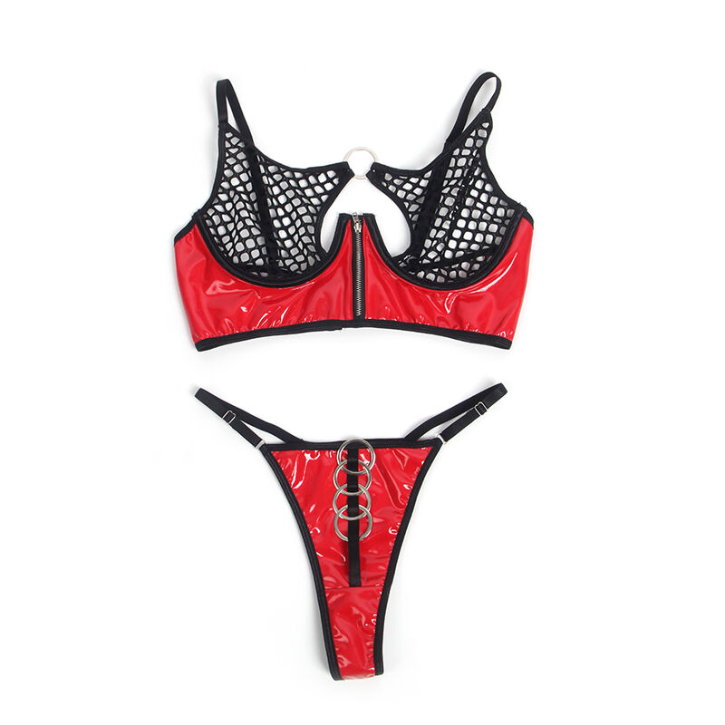 SUBBLIME - 955540 Rotes Lackleder-Netz-Zipper-BH-Set L/XL