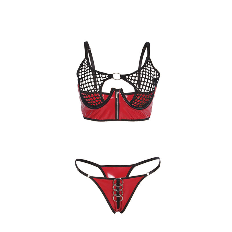 SUBBLIME - 955540 Rotes Lackleder-Netz-Zipper-BH-Set L/XL