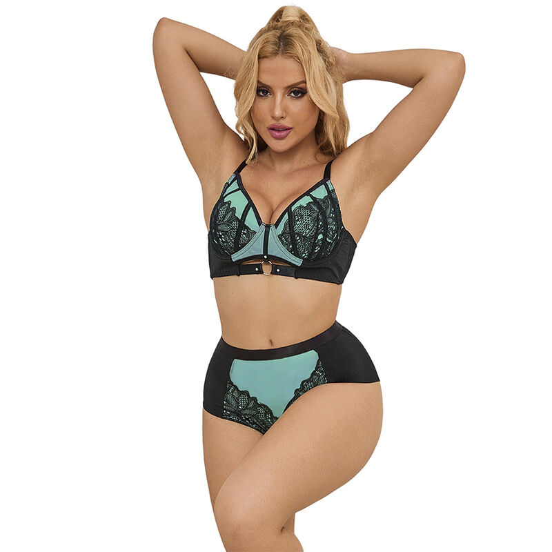 SUBBLIME - 955557 Grünes Lackleder-Netz-Zipper-BH-Set S/M