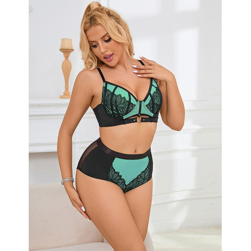 SUBBLIME - 955557 Grünes Lackleder-Netz-Zipper-BH-Set S/M
