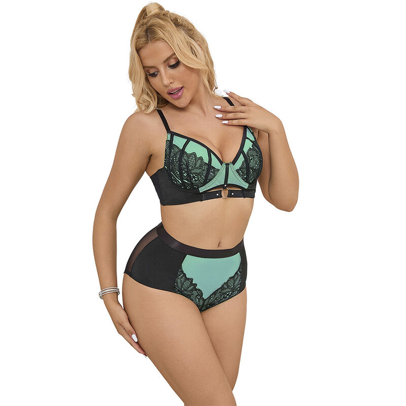 SUBBLIME - 955564 Grünes Lackleder-Netz-Zipper-BH-Set L/XL