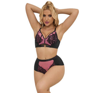 SUBBLIME - 955588 Rosa Lackleder Mesh Reißverschluss BH Set L/XL