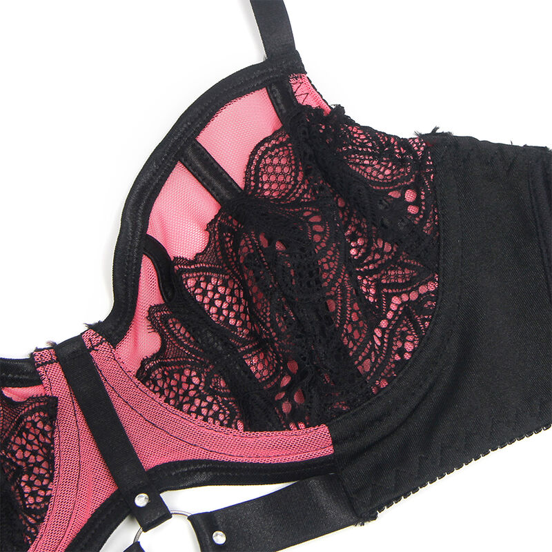 SUBBLIME - 955588 Rosa Lackleder Mesh Reißverschluss BH Set L/XL
