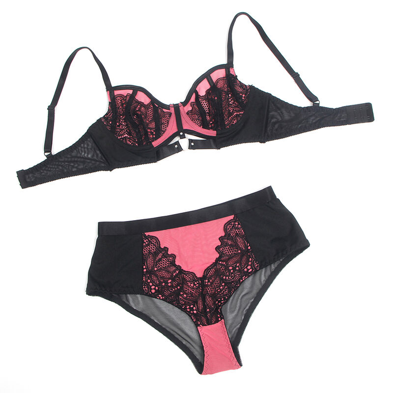 SUBBLIME - 955588 Rosa Lackleder Mesh Reißverschluss BH Set L/XL
