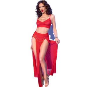 CHILIROSE - CR 4850 Rotes Top und Leggings-Set mit goldenen Accessoires