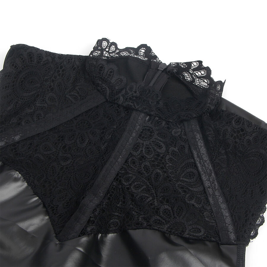 SUBBLIME - 957544 Lederkleid mit Spitzenkragen Schwarz S/M