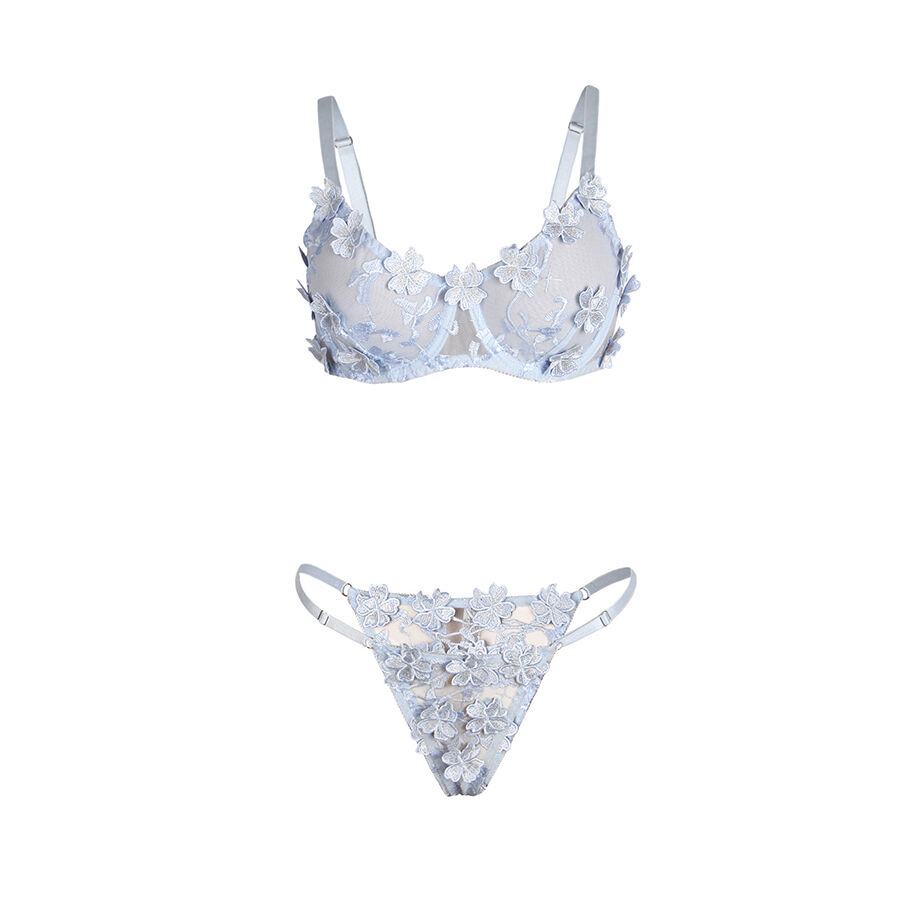 SUBBLIME - 957629 BH- und Slip-Set mit Blumenstickerei, Himmelblau, S/M
