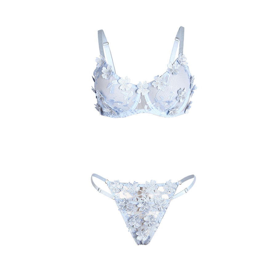 SUBBLIME - 957636 BH- und Slip-Set mit Blumenstickerei Himmelblau L/XL