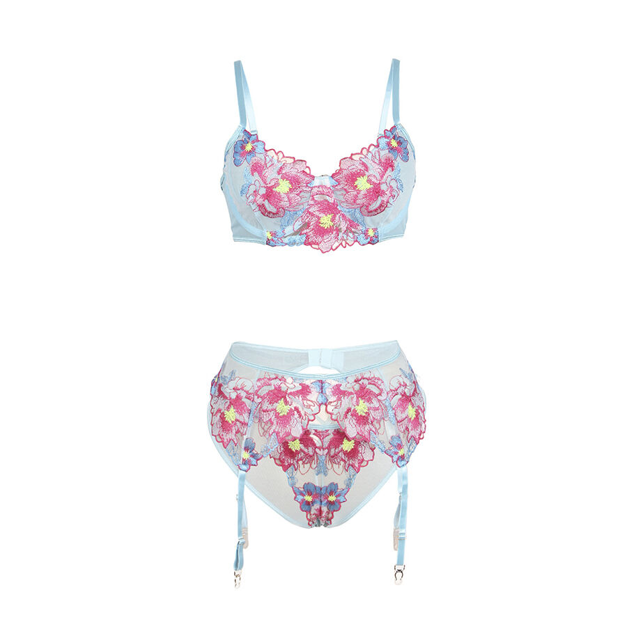 SUBBLIME - 957643 BH- und Strumpfgürtel-Set mit Blumenstickerei Rosa S/M