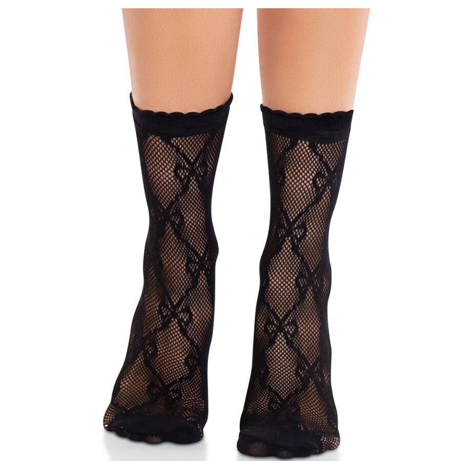 LEG AVENUE – Schwarze Spitzenstrümpfe mit Schleife