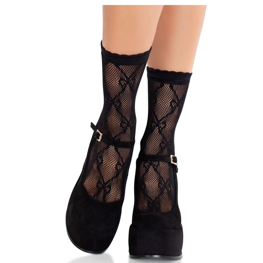 LEG AVENUE – Schwarze Spitzenstrümpfe mit Schleife
