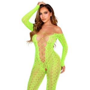 Bodystocking mit Schritt Exotic Snake Lace Neongrün