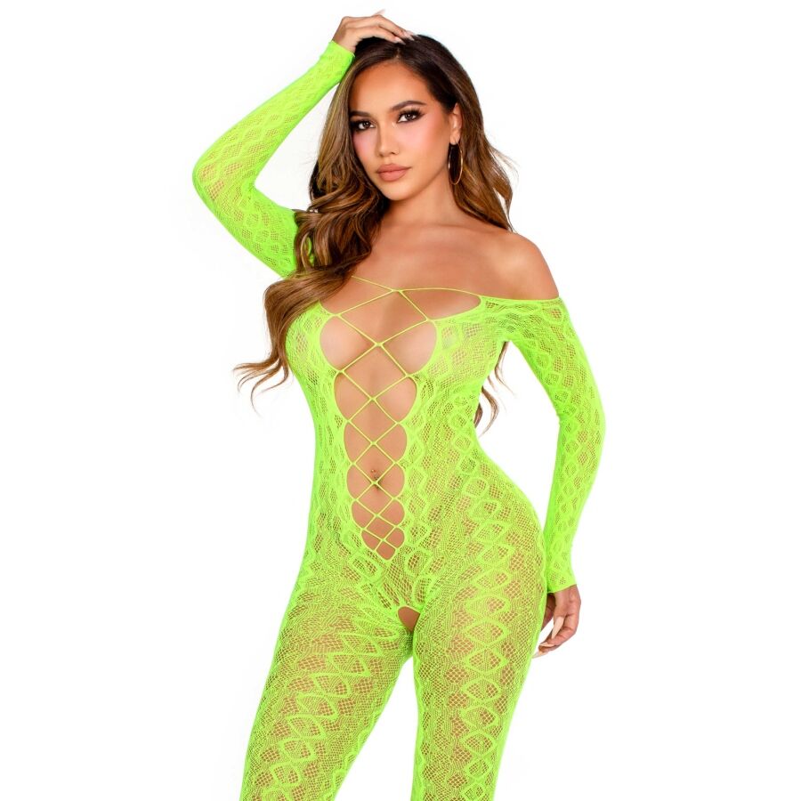 Bodystocking mit Schritt Exotic Snake Lace Neongrün