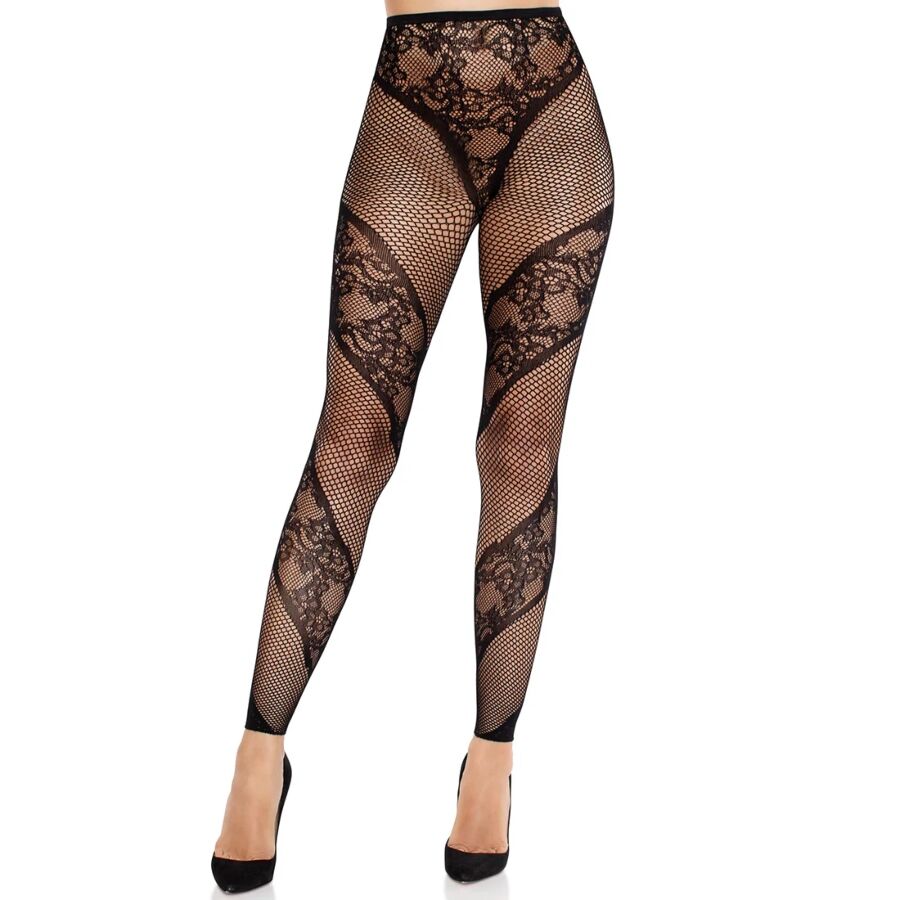 STRUMPFHOSE OHNE FUSS AUS SPITZE UND TRANSPARENZ SCHWARZ