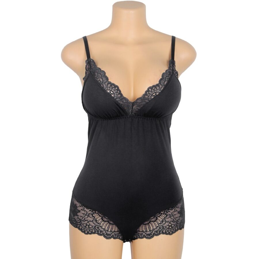 SUBBLIME - Schwarzer Teddy mit Blumen-Spitzen-Detail S/M