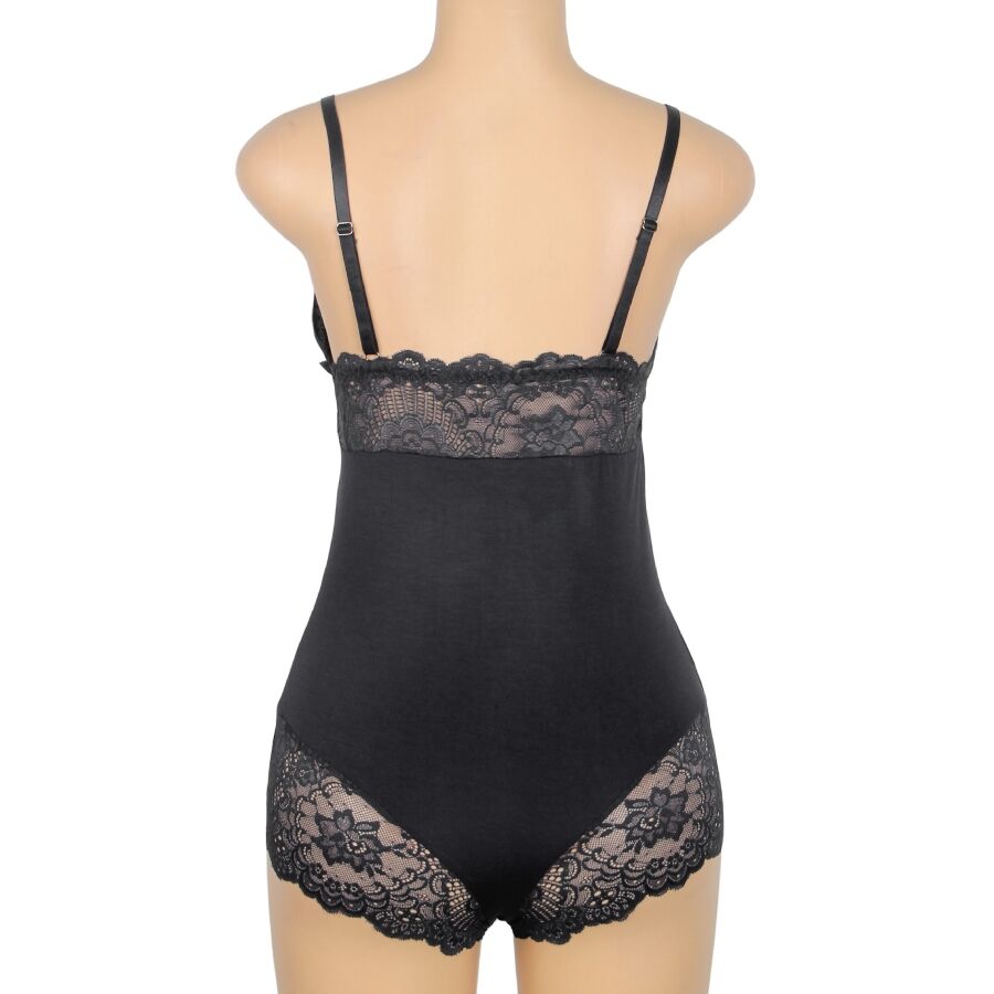 SUBBLIME - Schwarzer Teddy mit Blumen-Spitzen-Detail S/M