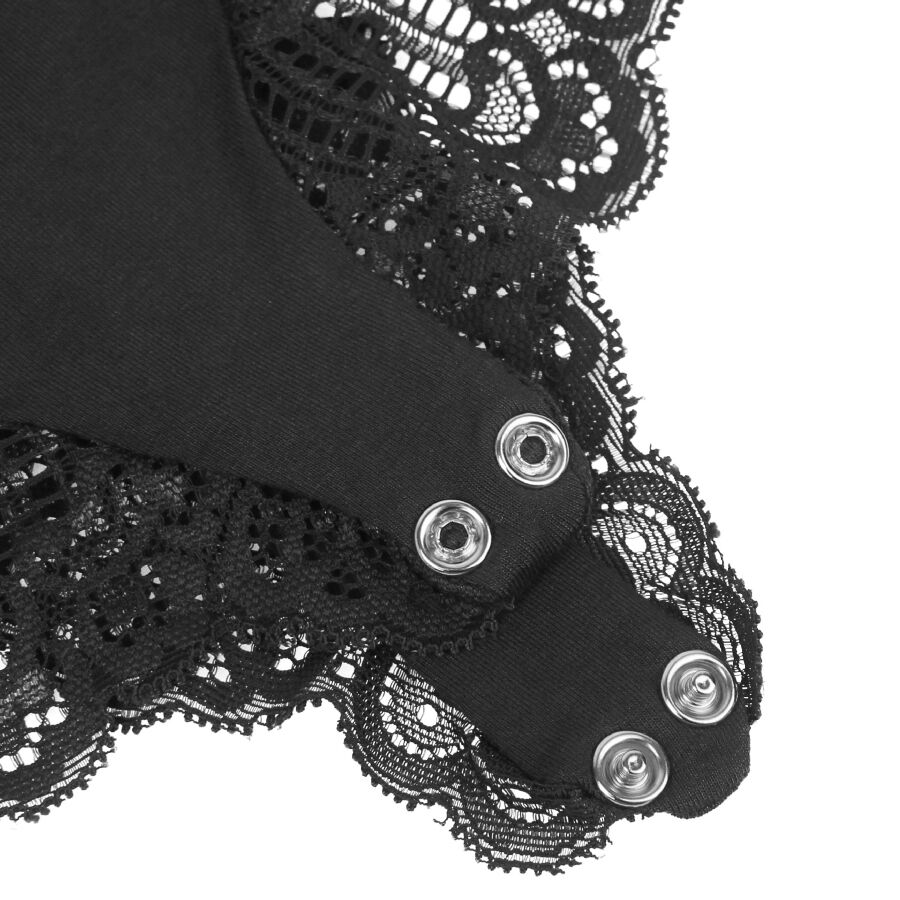 SUBBLIME - Schwarzer Teddy mit Blumen-Spitzen-Detail S/M