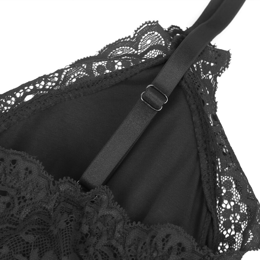 SUBBLIME - Schwarzer Teddy mit Blumen-Spitzendetail L/XL