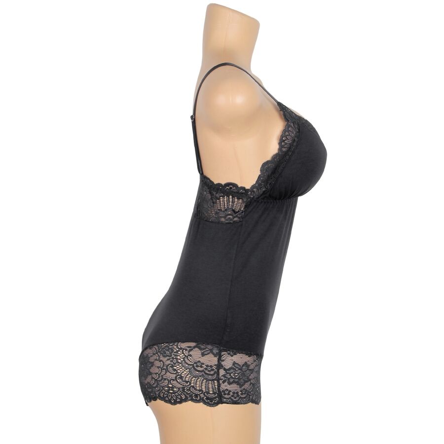 SUBBLIME - Schwarzer Teddy mit Blumen-Spitzendetail L/XL
