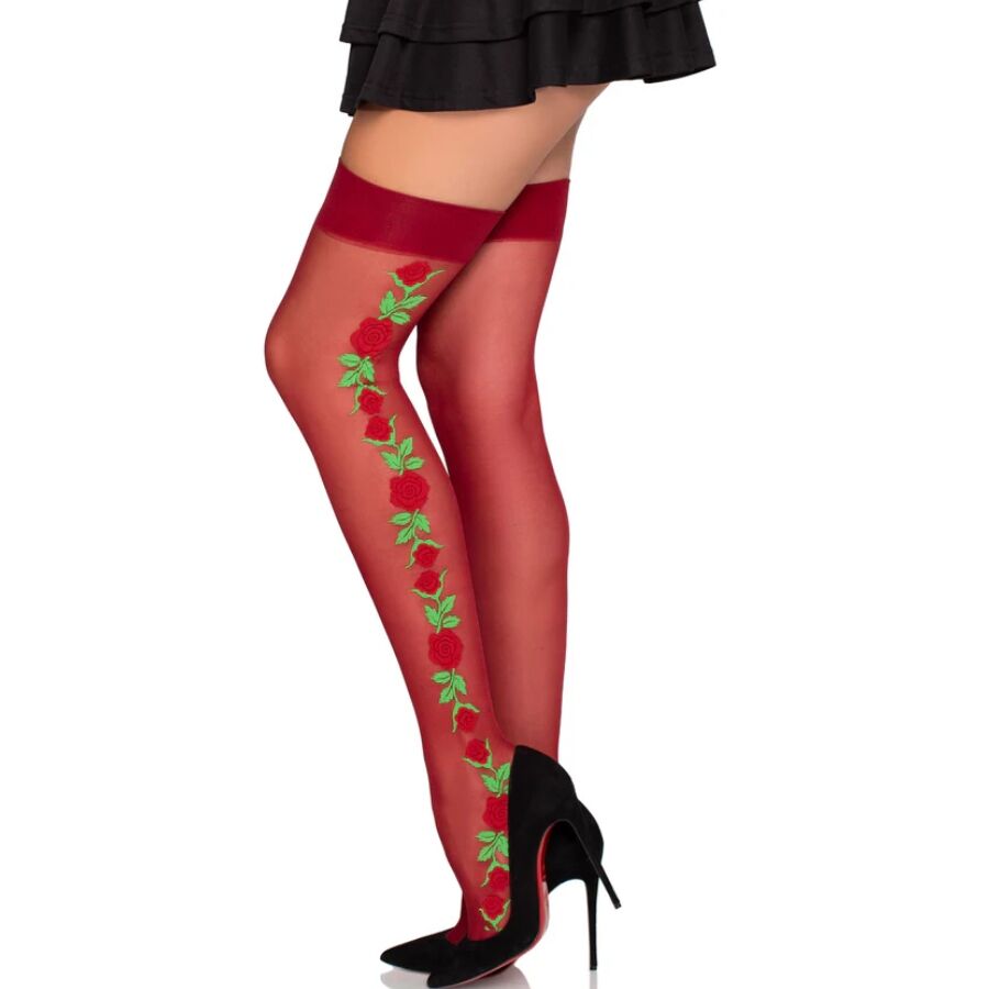 LEG AVENUE - 1957 Strumpfhosen mit roten Blumen - Einheitsgröße