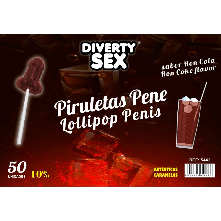 DIABLO GOLOSO - 50 Penis-Lollipops Ron-Cola-Geschmack 10 % Alkohol