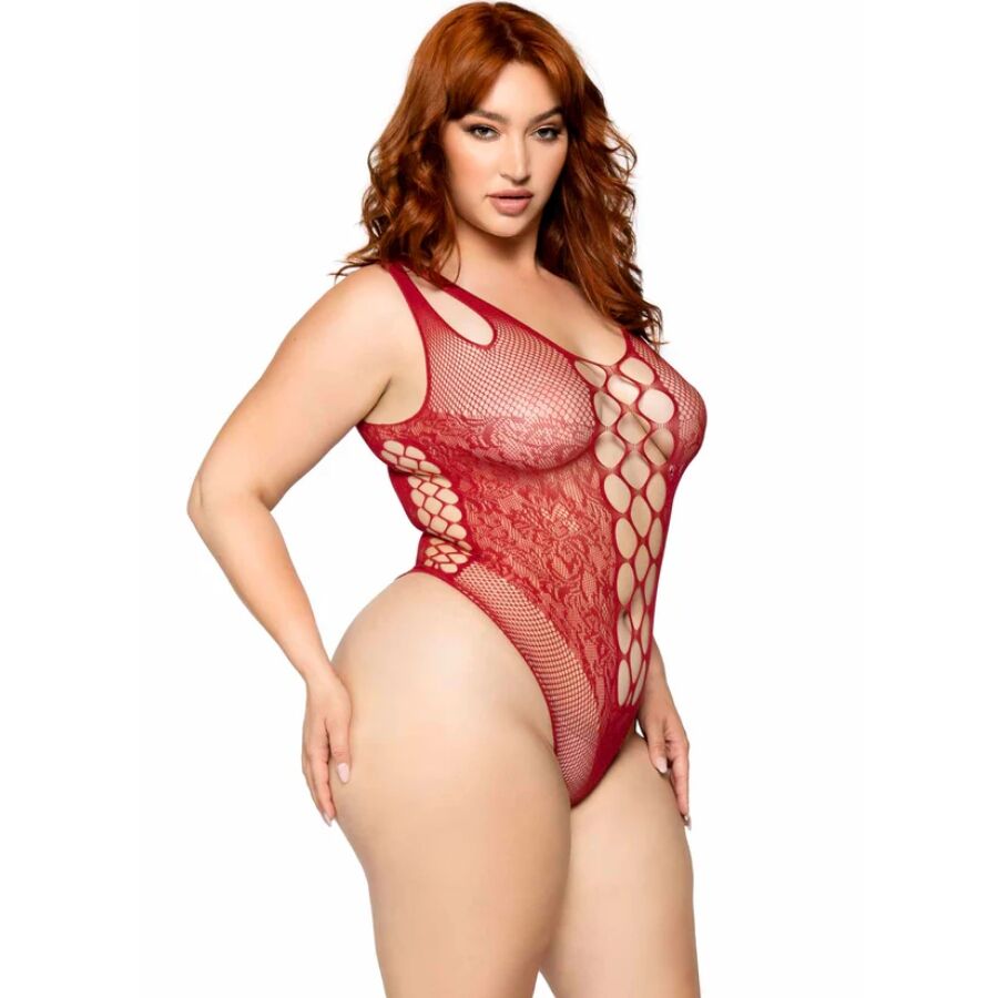 LEG AVENUE - 81641X Nahtloser Body, Burgunder, Größe 1X/2X
