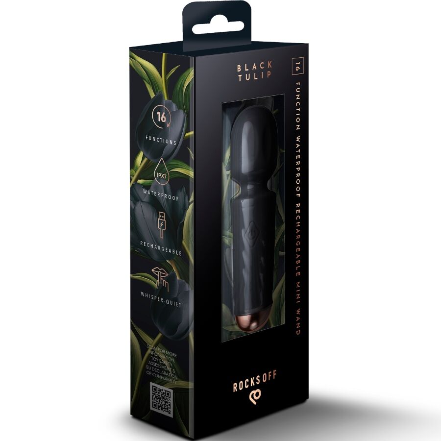 ROCKS-OFF - MINI-AKKU-VIBRATOR MIT 16 FUNKTIONEN, SCHWARZE TULPE