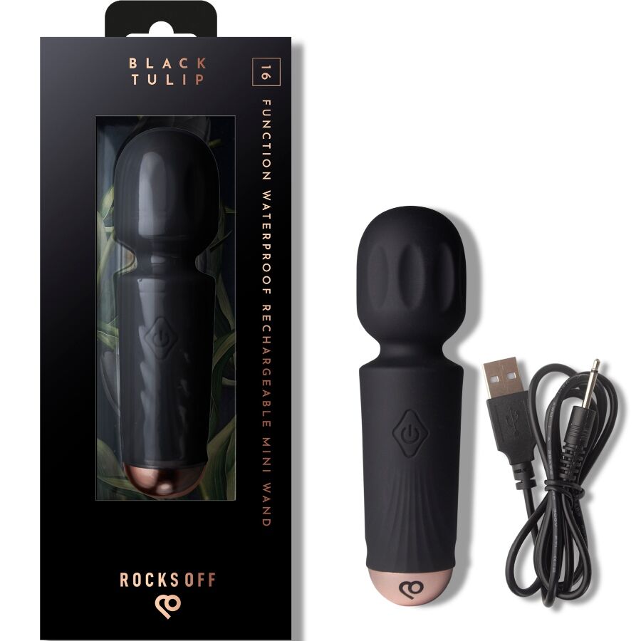 ROCKS-OFF - MINI-AKKU-VIBRATOR MIT 16 FUNKTIONEN, SCHWARZE TULPE
