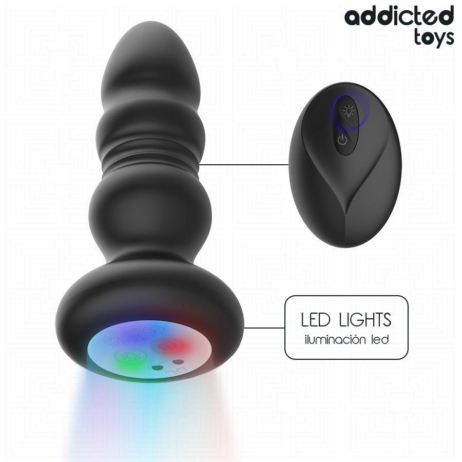 ADDICTED TOYS - Rotierender vibrierender Analplug mit LED-Licht und Fernbedienung