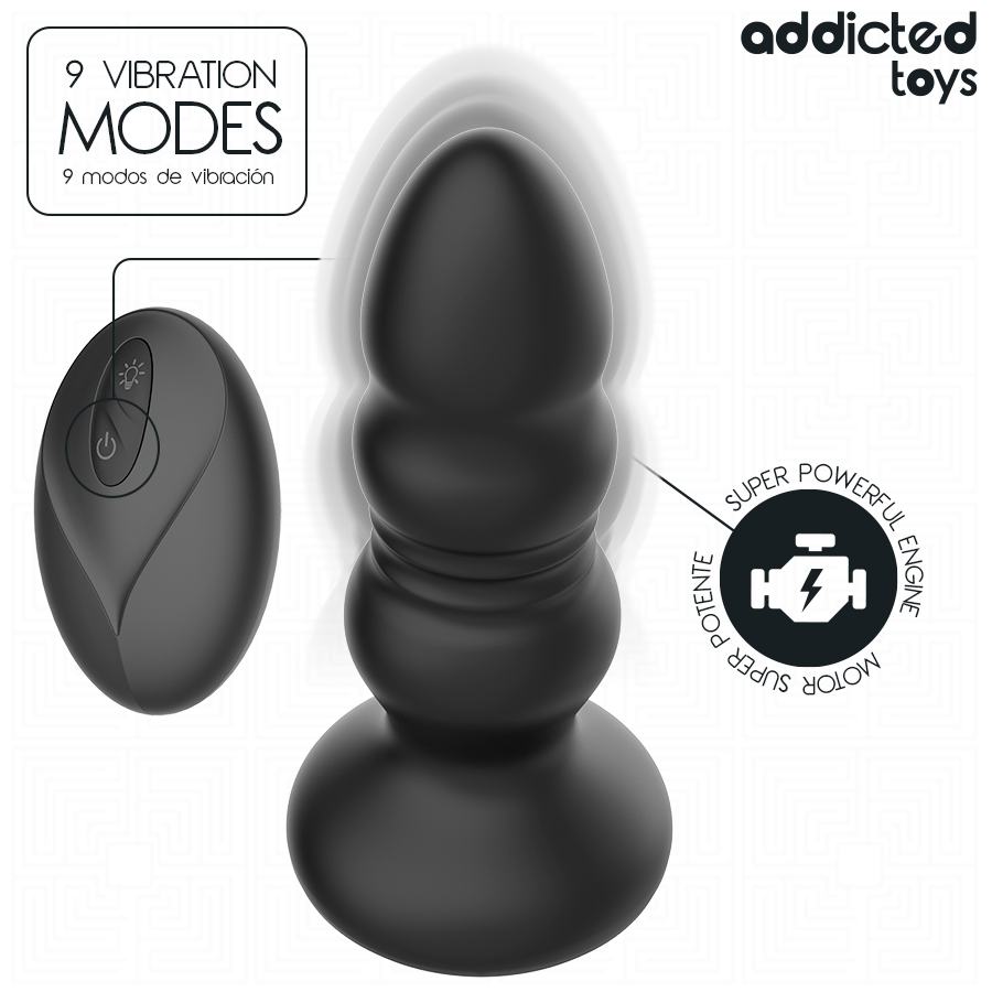 ADDICTED TOYS - Rotierender vibrierender Analplug mit LED-Licht und Fernbedienung