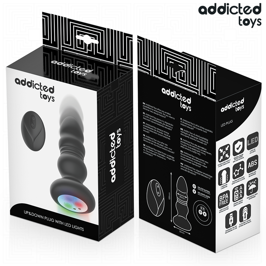 ADDICTED TOYS - Rotierender vibrierender Analplug mit LED-Licht und Fernbedienung