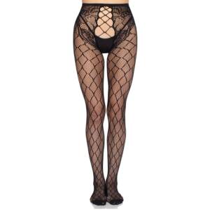 LEG AVENUE - 1966 Netzstrumpfhose mit offenem Schritt, Schwarz - Einheitsgröße