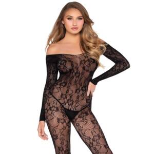 LEG AVENUE - 89366 Spitzen-Dessous-Bodystocking, Schwarz - Einheitgröße