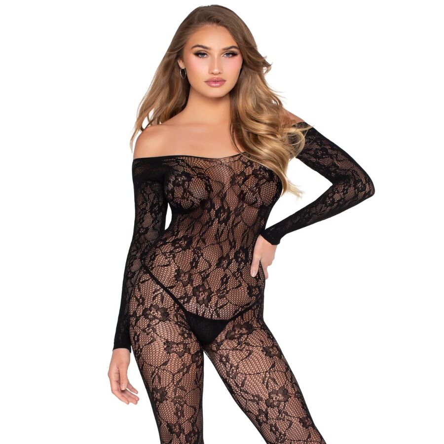 LEG AVENUE - 89366 Spitzen-Dessous-Bodystocking, Schwarz - Einheitgröße