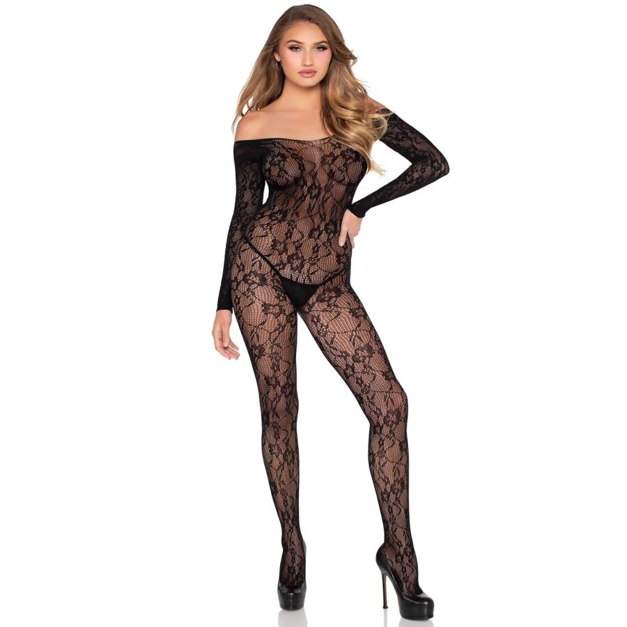 LEG AVENUE - 89366 Spitzen-Dessous-Bodystocking, Schwarz - Einheitgröße