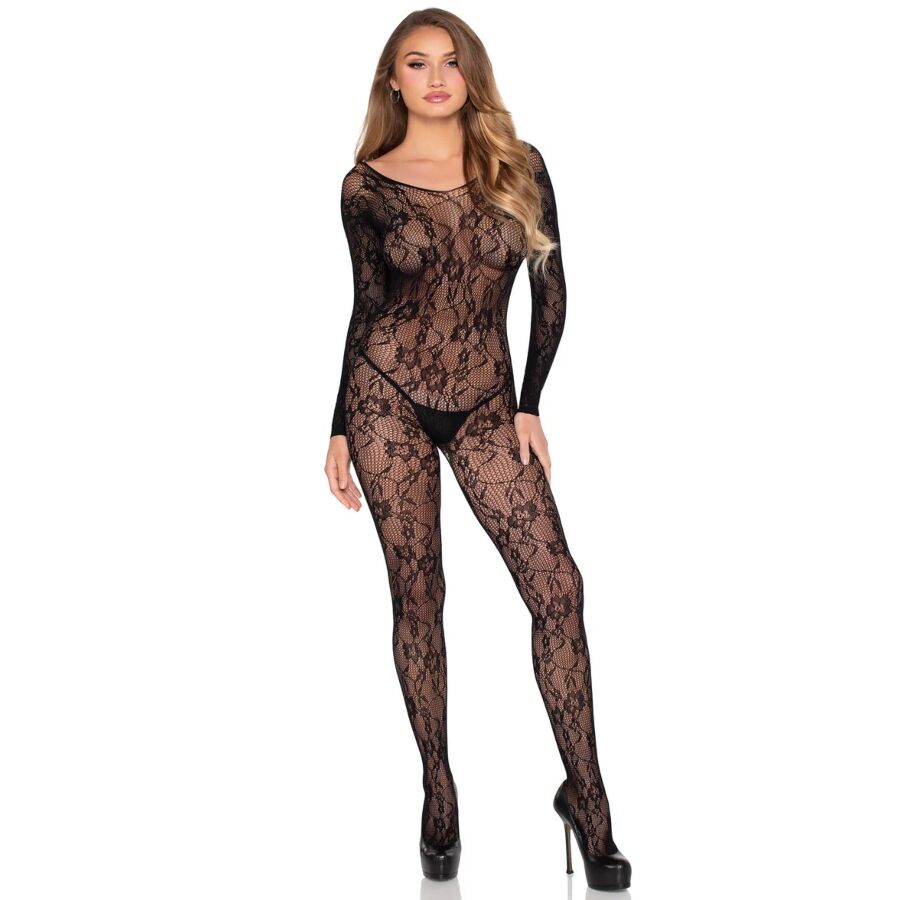 LEG AVENUE - 89366 Spitzen-Dessous-Bodystocking, Schwarz - Einheitgröße