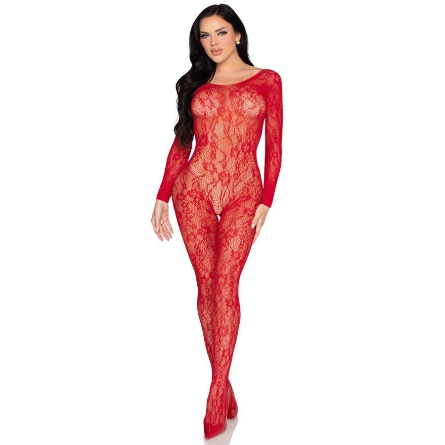 LEG AVENUE - 89366 Spitzen-Dessous-Bodystocking, Rot - Einheitsgröße
