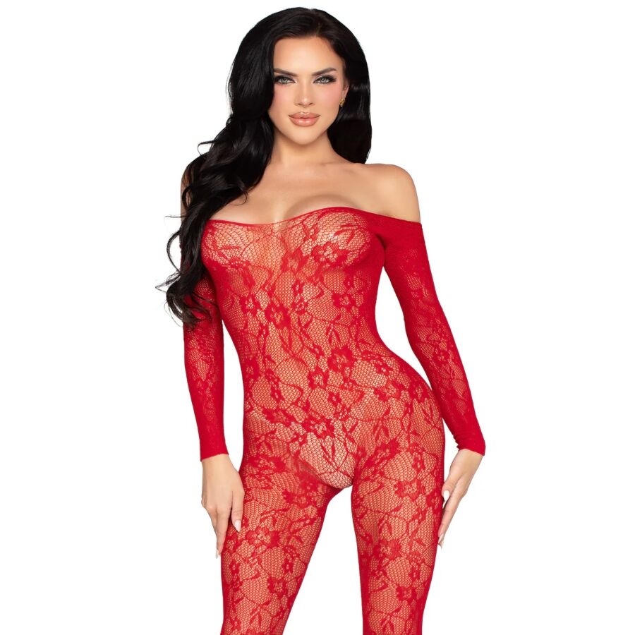 LEG AVENUE - 89366 Spitzen-Dessous-Bodystocking, Rot - Einheitsgröße