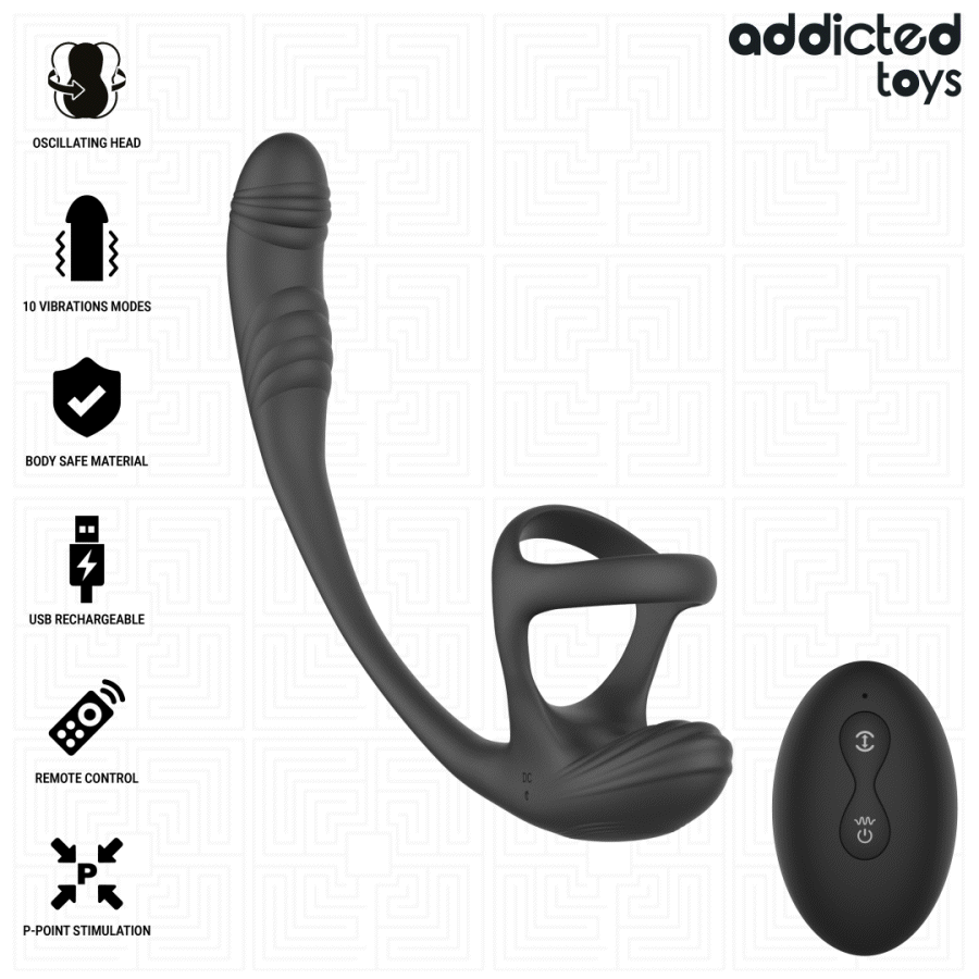 ADDICTED TOYS - Analplug mit Vibration, 360°-Welle und Hodenstimulator