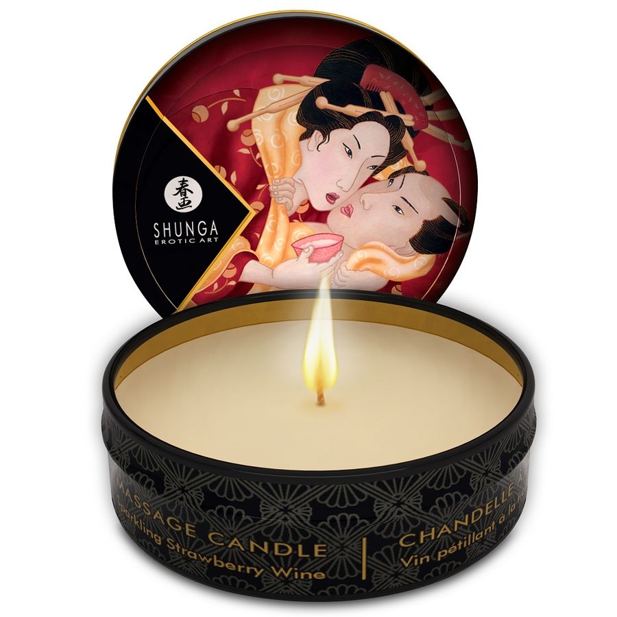 SHUNGA - MINI CARESS BY CANDLELIGHT Erdbeere und Cava Massagekerze 30 ml